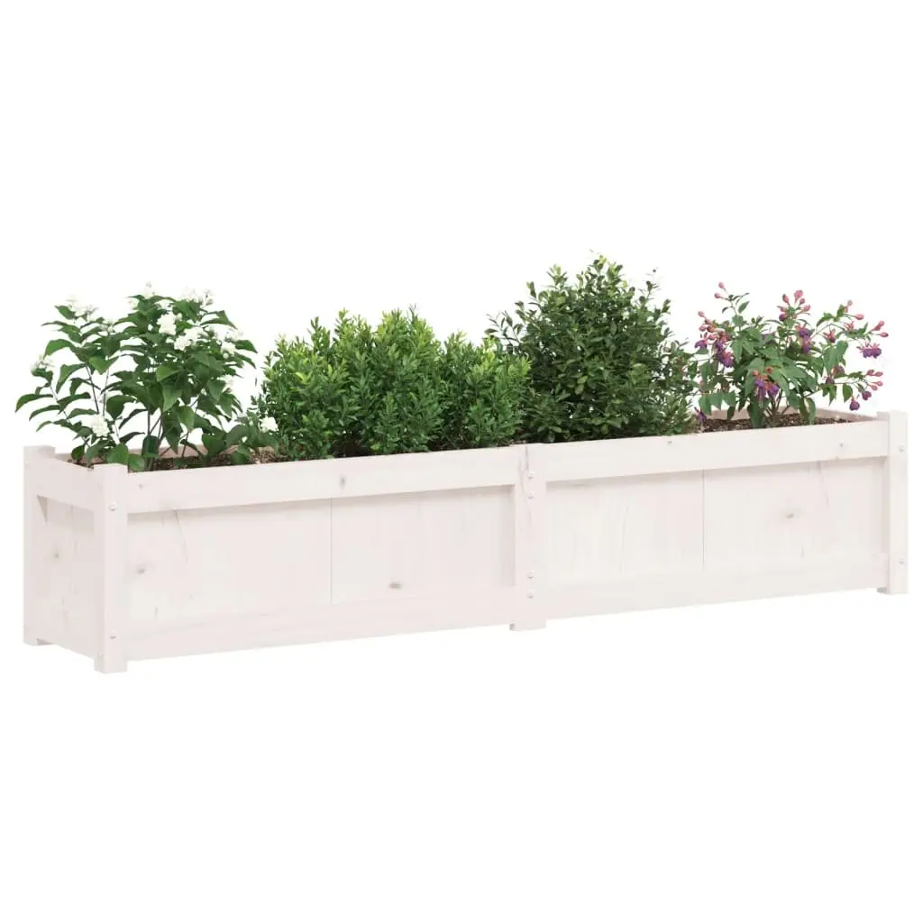Outdoor Garden Planter Box White Solid Pine Wood 150cm Decorative Raised Vegetable Flower