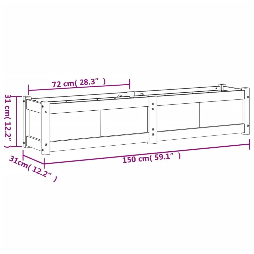 Outdoor Garden Planter Box White Solid Pine Wood 150cm Decorative Raised Vegetable Flower