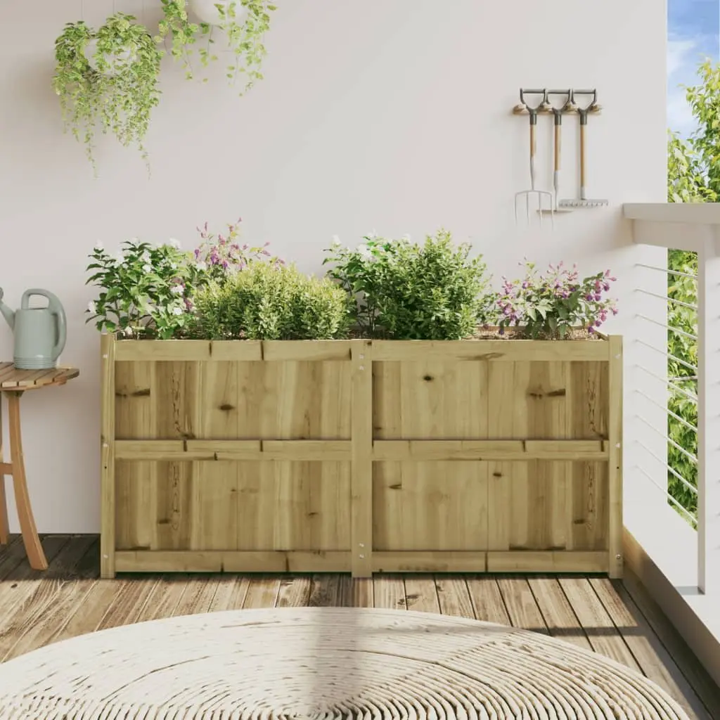 Raised Bed Wooden Planter Box 150x50x70 cm Natural Impregnated Pine Outdoor Garden