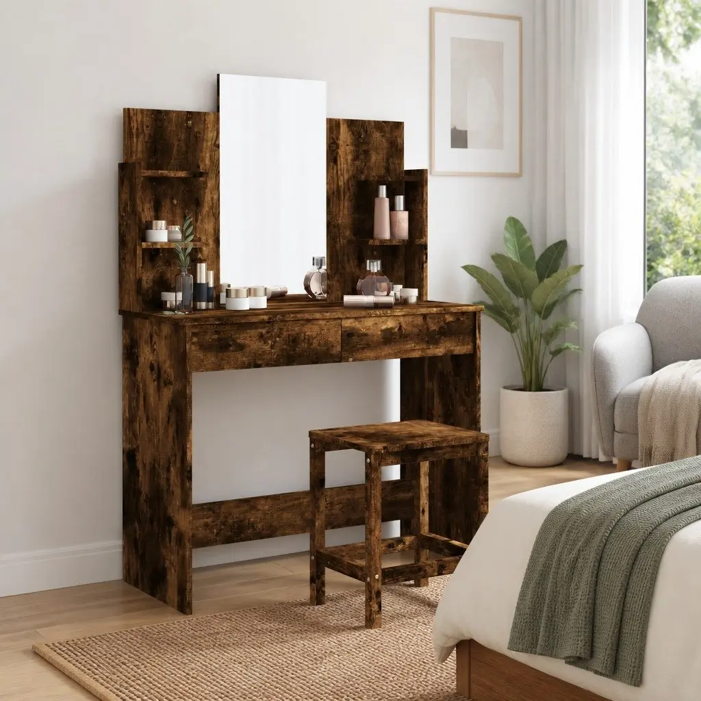 Dressing Table Engineered Wood Brown with Mirror 96 x 39 x 142 cm