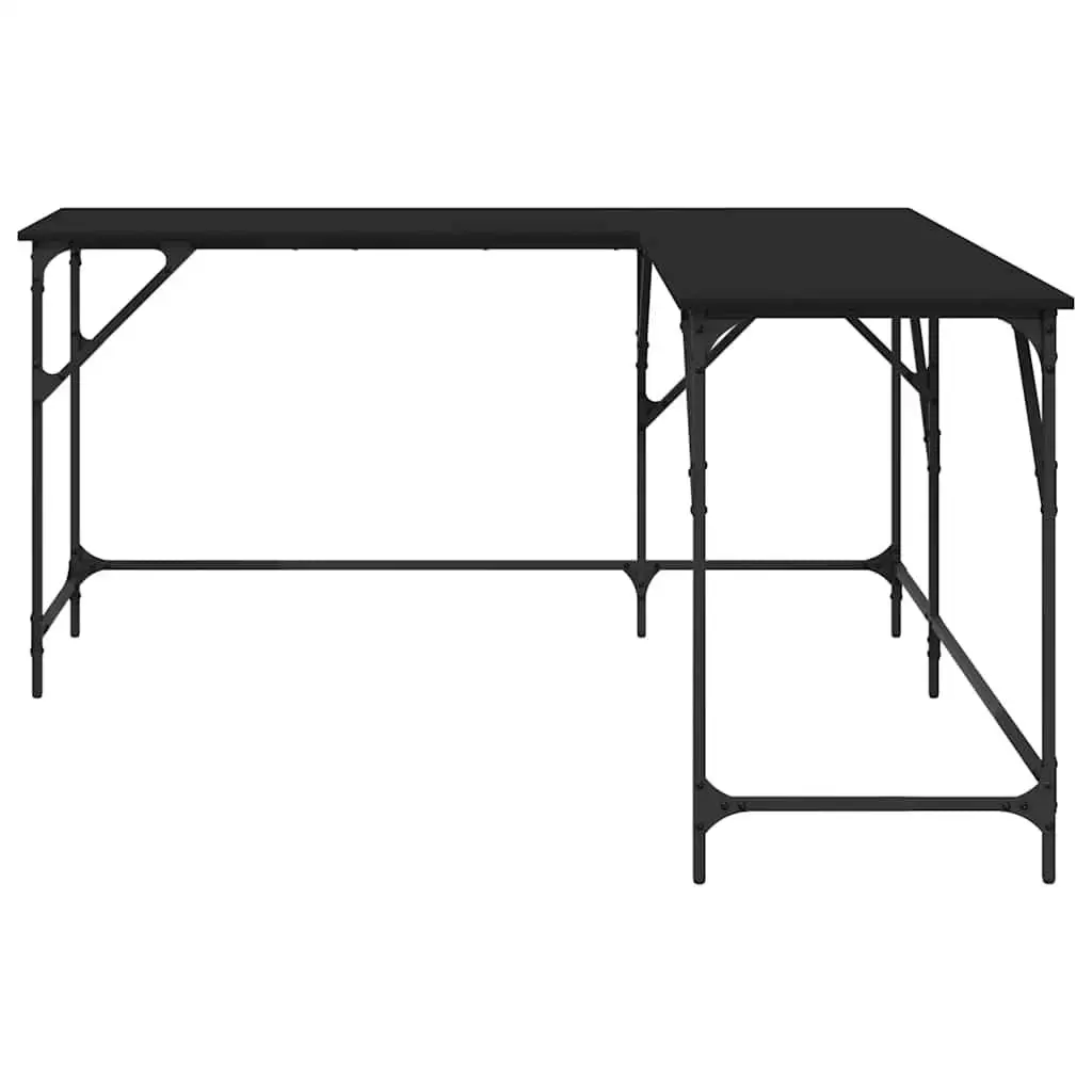 L-Shaped Office Desk Black Computer Workstation Corner Writing Table