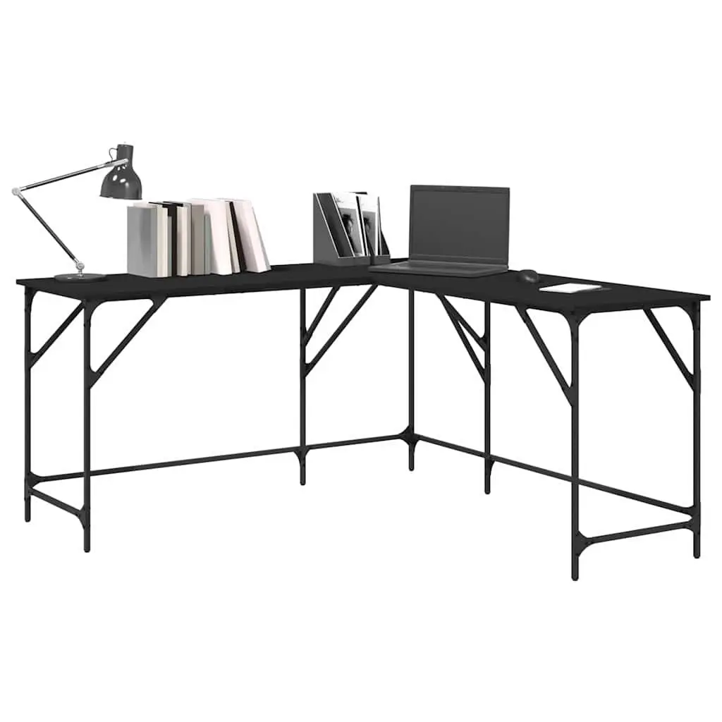 L-Shaped Office Desk Black Computer Workstation Corner Writing Table
