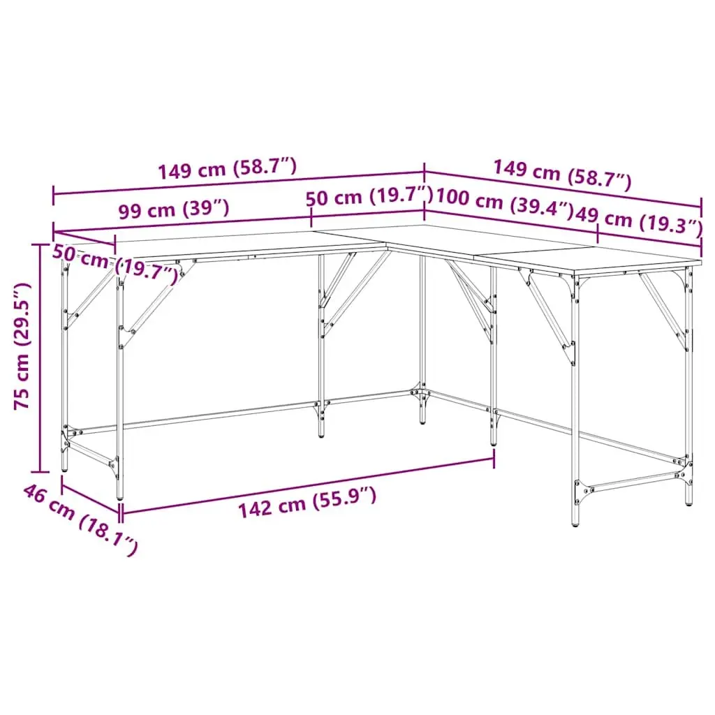 L-Shaped Office Desk Black Computer Workstation Corner Writing Table
