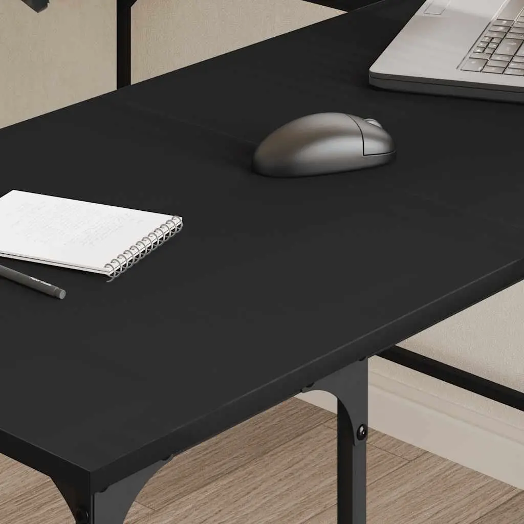 L-Shaped Corner Desk with Shelves Storage Black Office Computer Writing Table