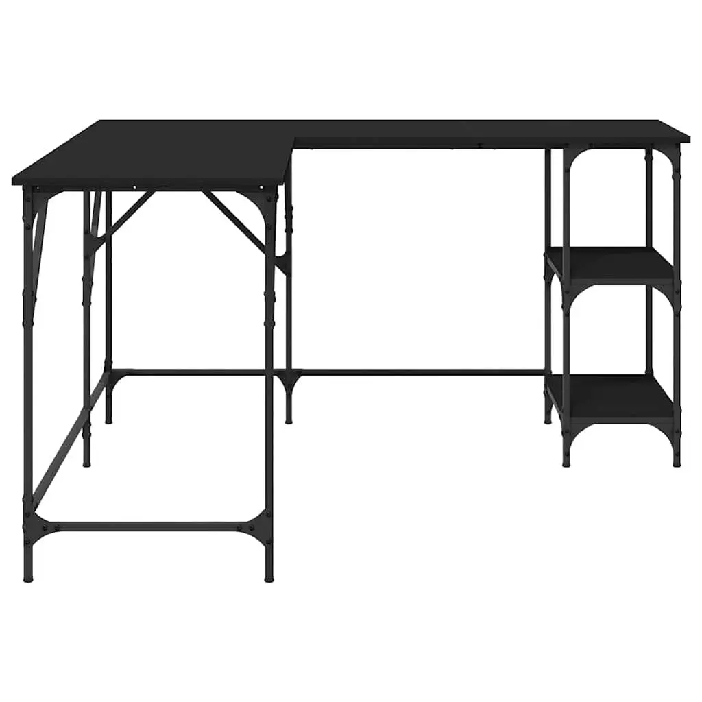 L-Shaped Corner Desk with Shelves Storage Black Office Computer Writing Table