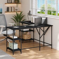 Functional L-Shaped Desk with Built-In Shelves