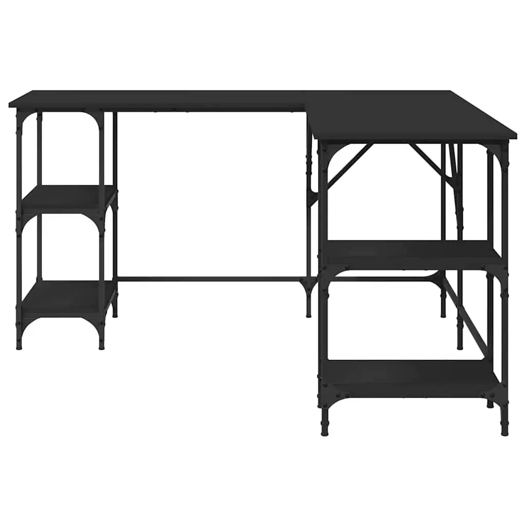 L-Shaped Computer Desk with Shelves Storage Office Writing Table Black