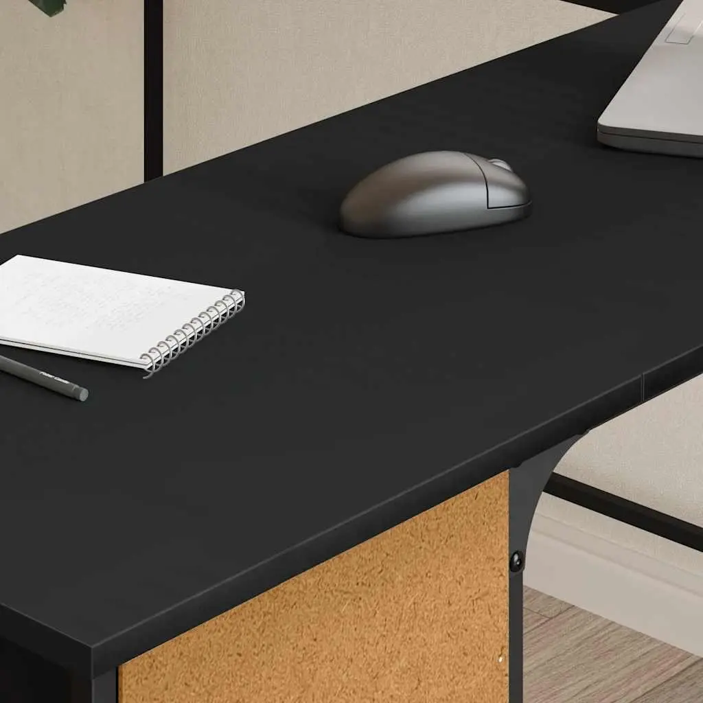 L-Shaped Office Desk Engineered Wood Metal Frame 141cm Black