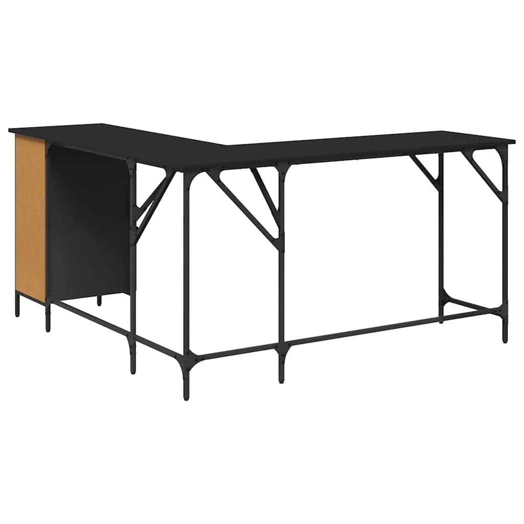 L-Shaped Office Desk Engineered Wood Metal Frame 141cm Black