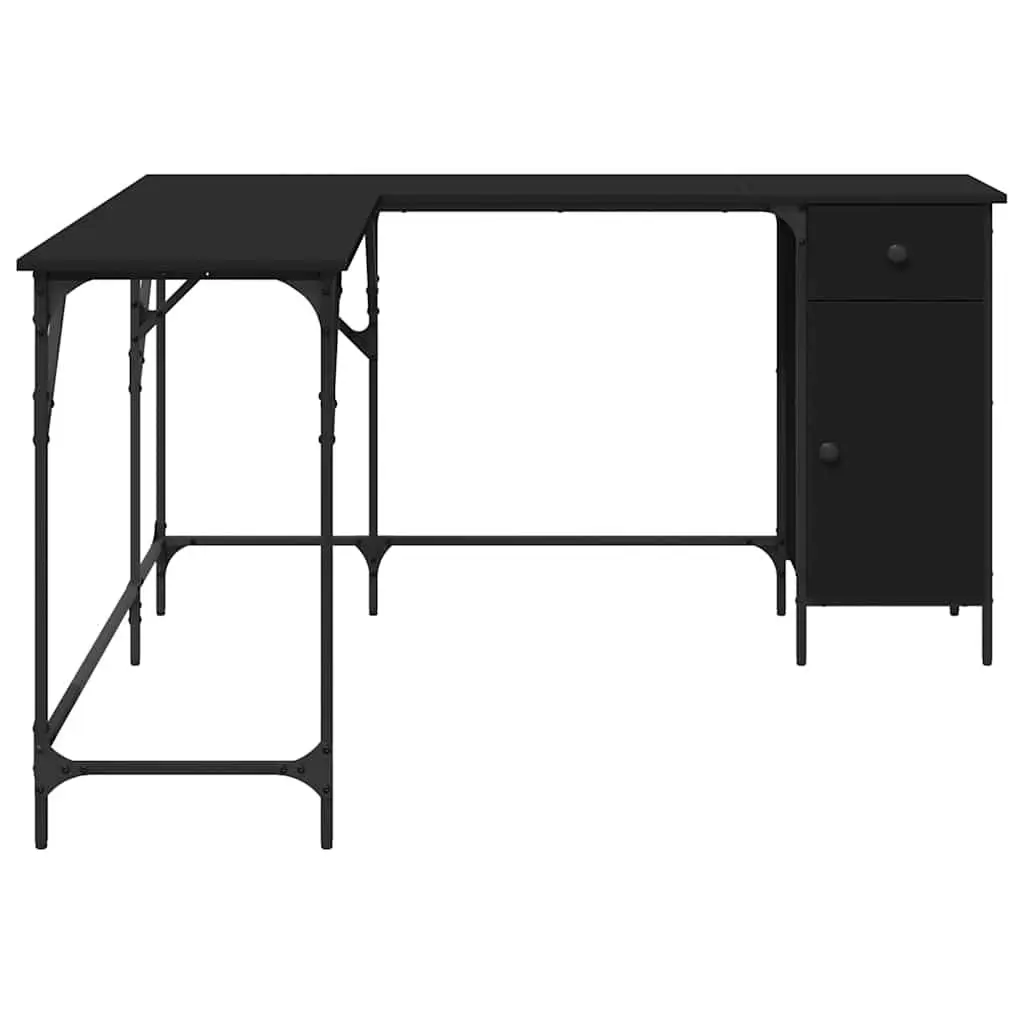 L-Shaped Office Desk Engineered Wood Metal Frame 141cm Black