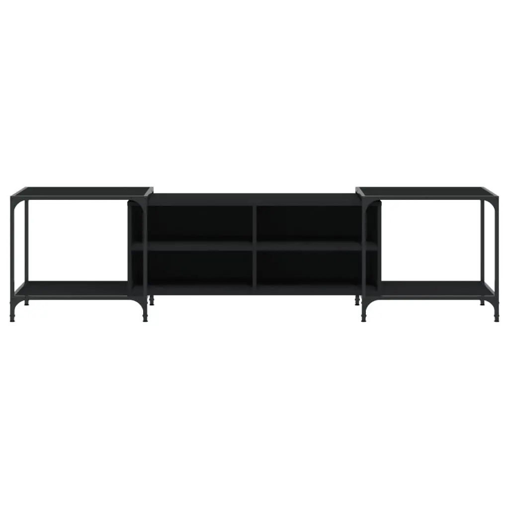 TV Cabinet Black Media Console Engineered Wood Shelves Storage Unit 203x37x50cm