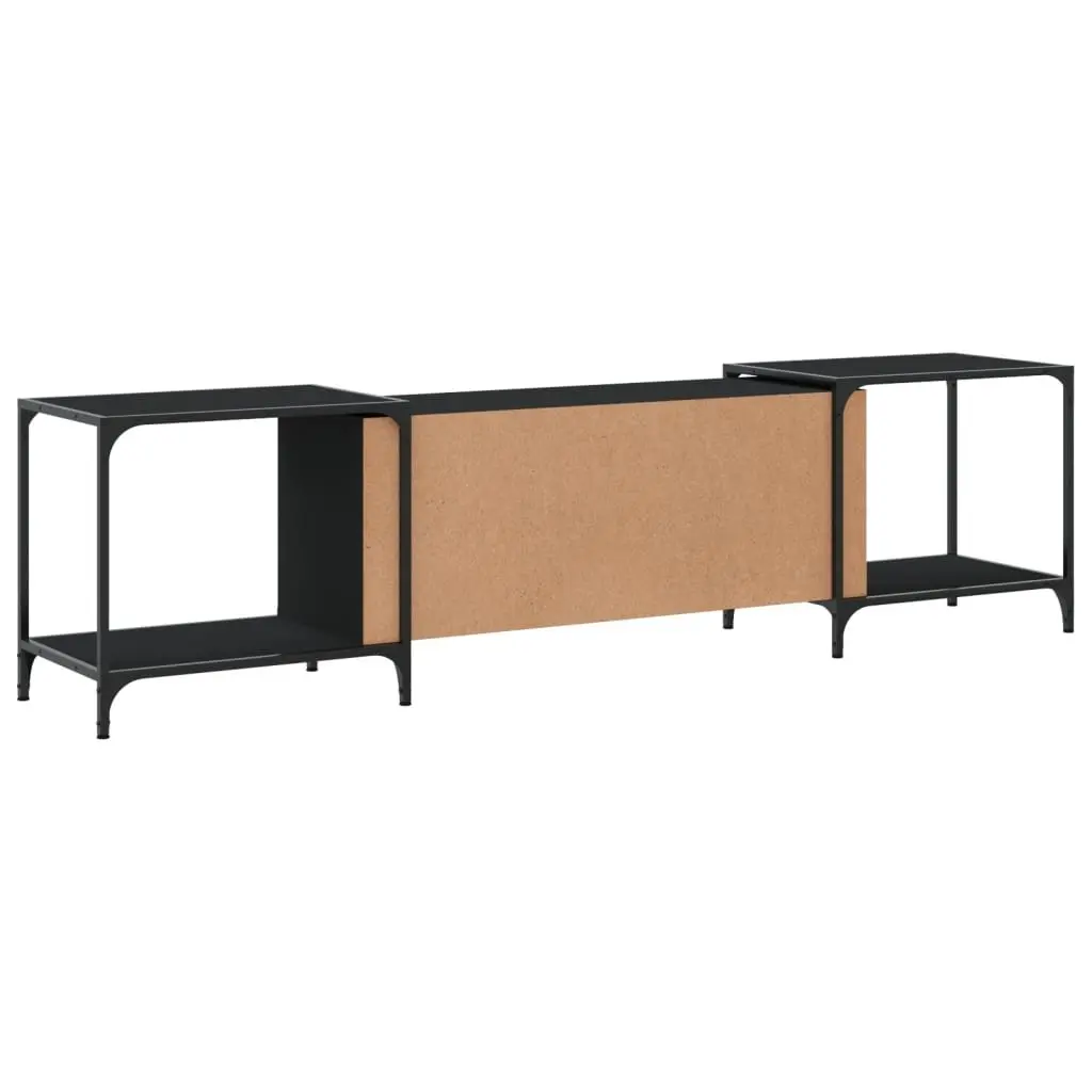 TV Cabinet Black Media Console Engineered Wood Shelves Storage Unit 203x37x50cm
