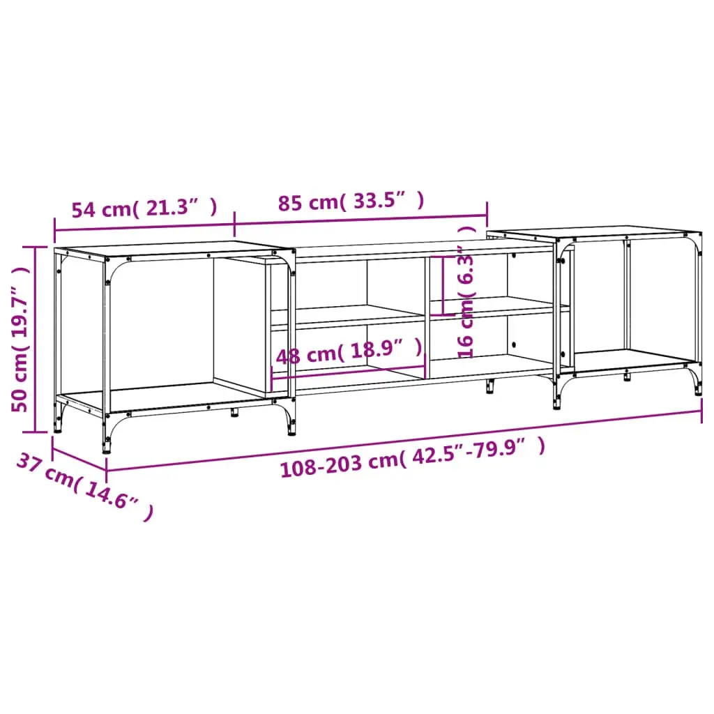 TV Cabinet Black Media Console Engineered Wood Shelves Storage Unit 203x37x50cm