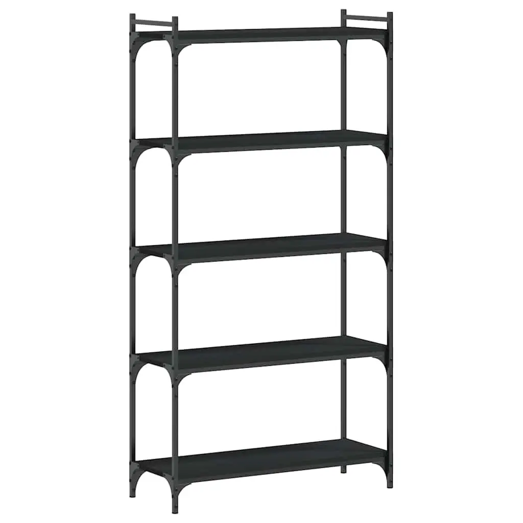 5-Tier Engineered Wood Black Bookcase Metal Frame Standing Shelf Storage Organiser