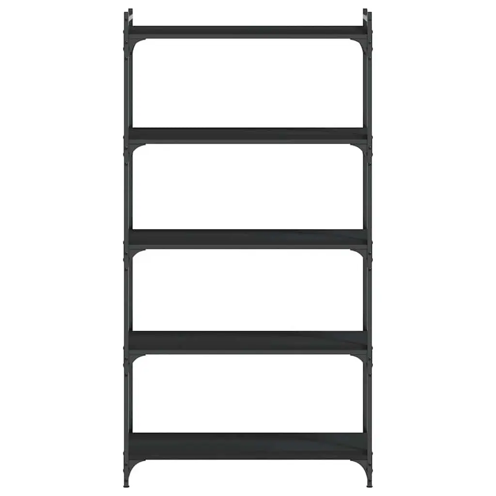 5-Tier Engineered Wood Black Bookcase Metal Frame Standing Shelf Storage Organiser