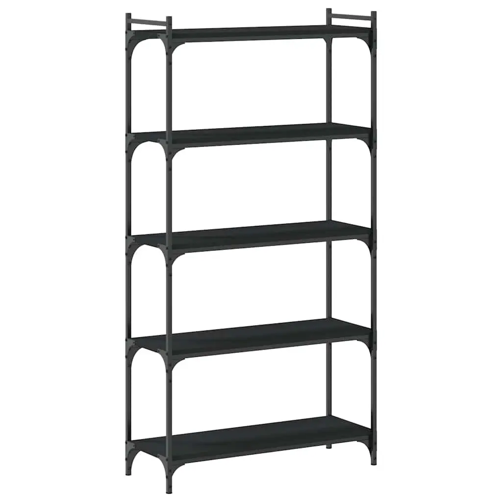5-Tier Engineered Wood Black Bookcase Metal Frame Standing Shelf Storage Organiser