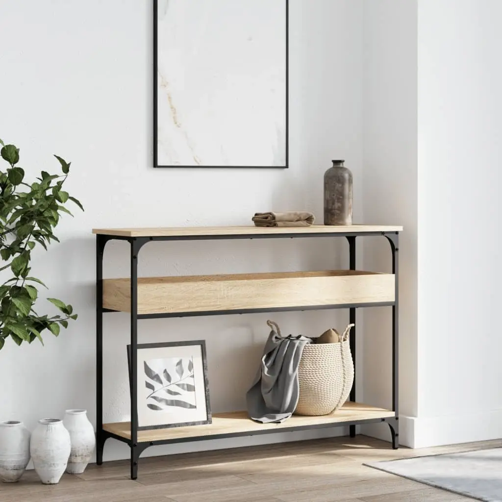 Console Table Engineered Wood Brown 100cm Sonoma Oak with Shelf for Entryway Hallway