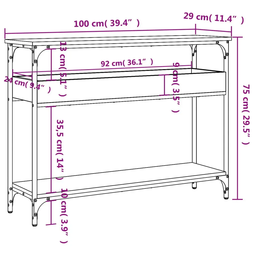 Console Table Engineered Wood Brown 100cm Sonoma Oak with Shelf for Entryway Hallway