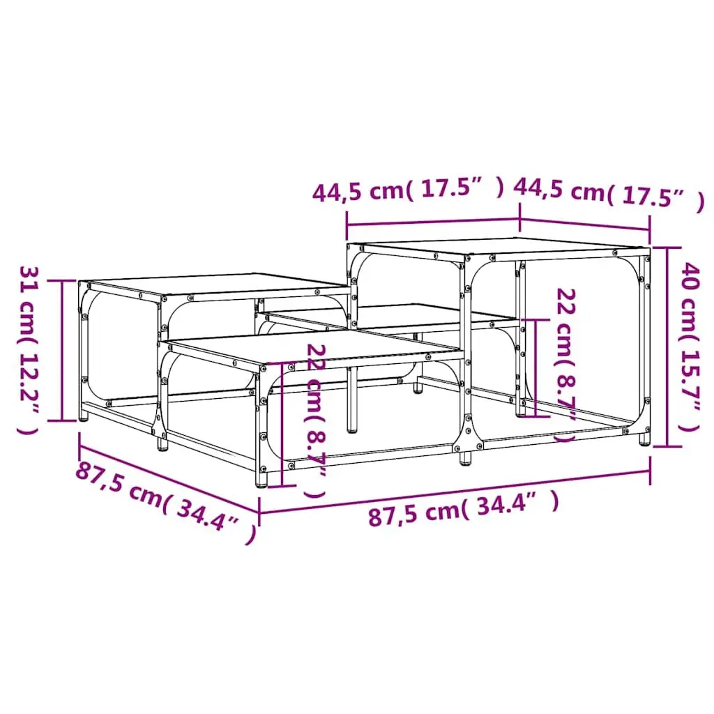 Black Square Coffee Table Living Room Accent Furniture Modern Design 87.5cm