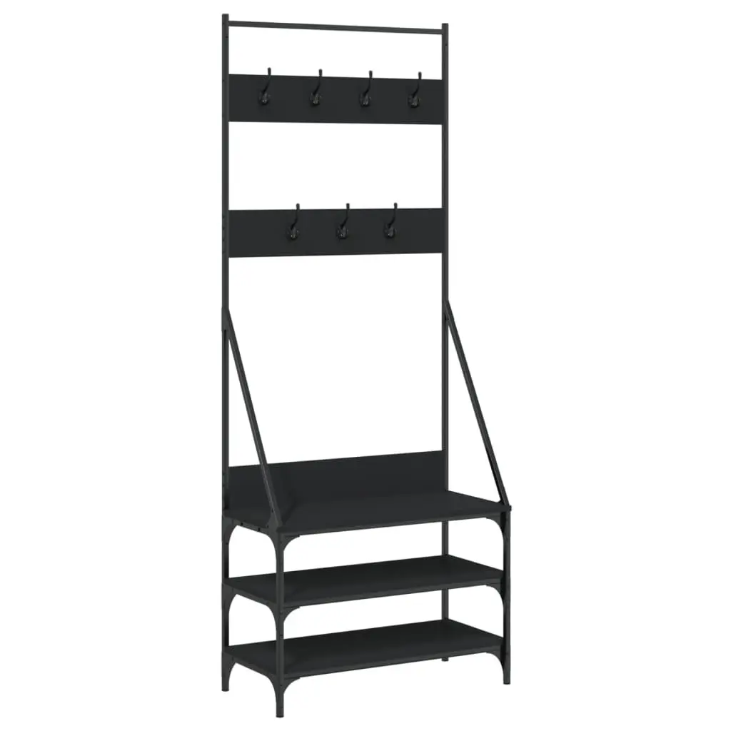 Black Clothes Rack Garment Stand with Shoe Storage Engineered Wood 72x34x184 cm