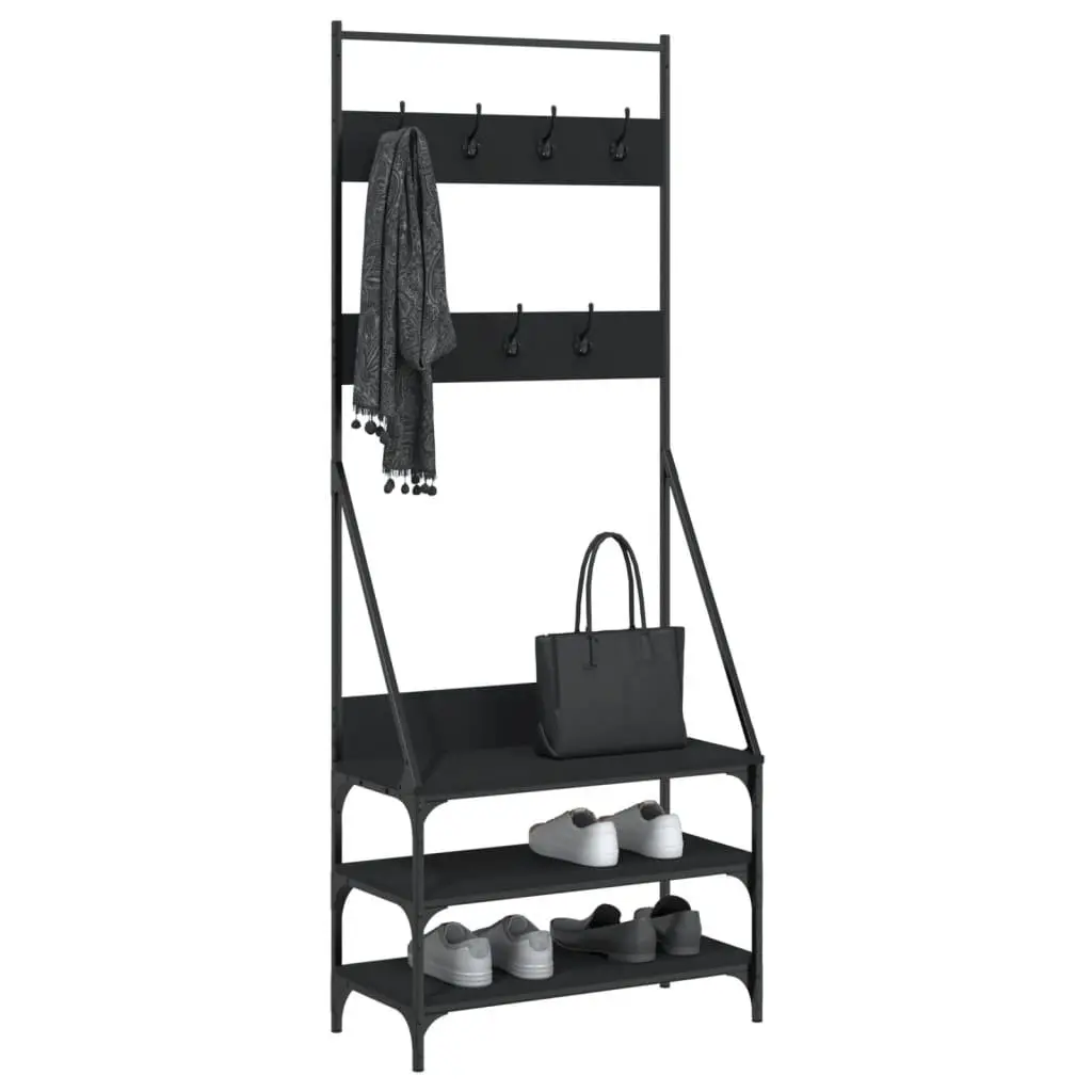 Black Clothes Rack Garment Stand with Shoe Storage Engineered Wood 72x34x184 cm