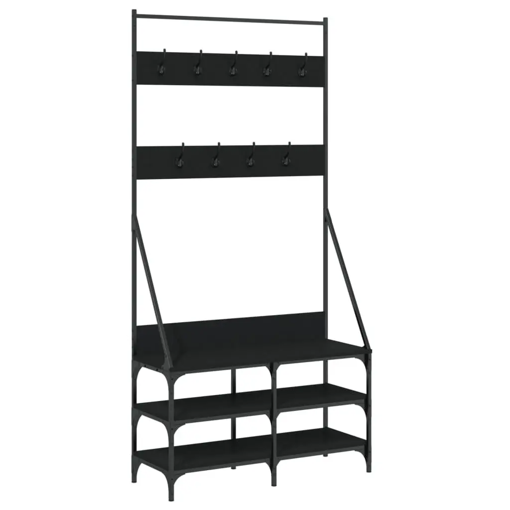 Clothes Rack Engineered Wood Compact Black Garment Stand with Shoe Storage