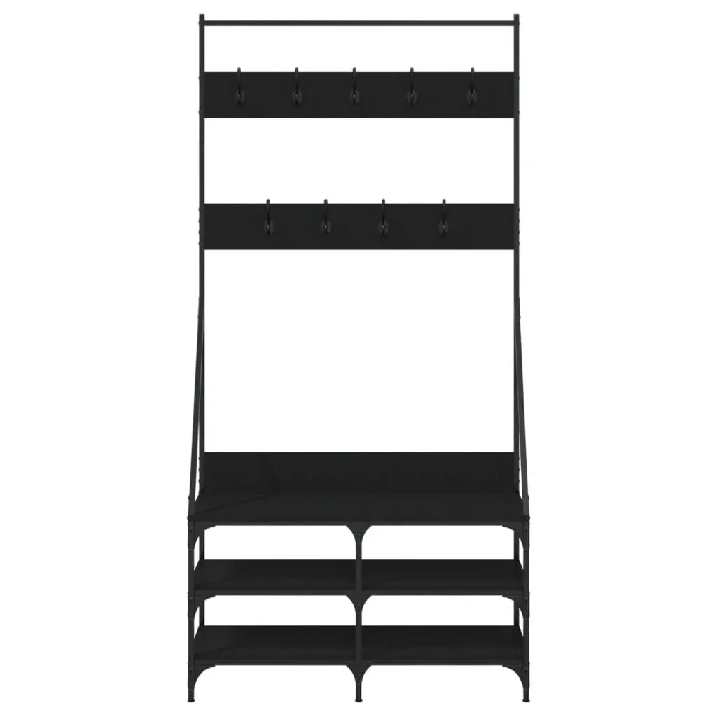 Clothes Rack Engineered Wood Compact Black Garment Stand with Shoe Storage