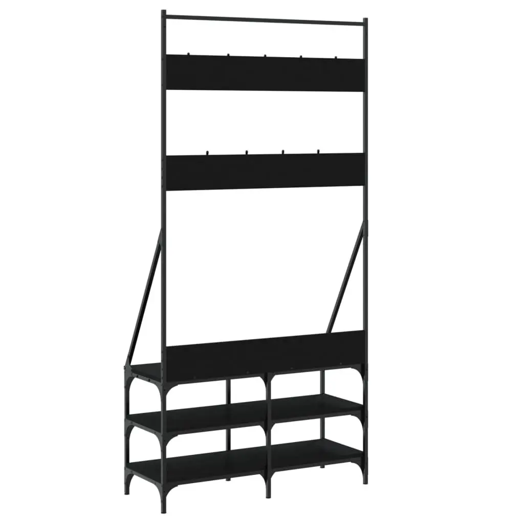 Clothes Rack Engineered Wood Compact Black Garment Stand with Shoe Storage
