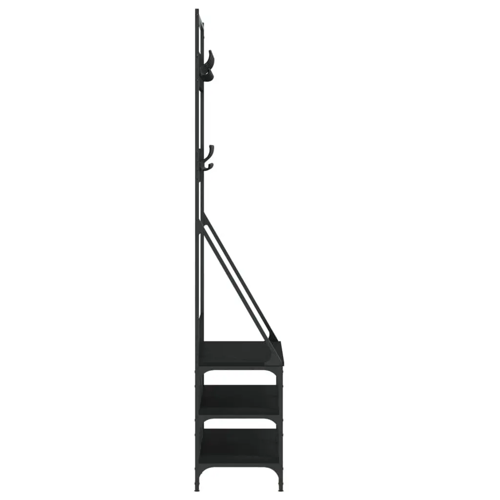 Clothes Rack Engineered Wood Compact Black Garment Stand with Shoe Storage