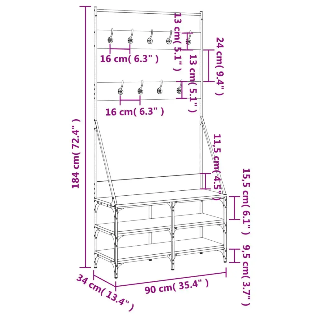 Clothes Rack Engineered Wood Compact Black Garment Stand with Shoe Storage