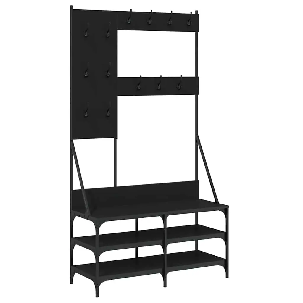 Clothes Rack Black Engineered Wood 100x40x184cm Free Standing with Shoe Storage Organizer