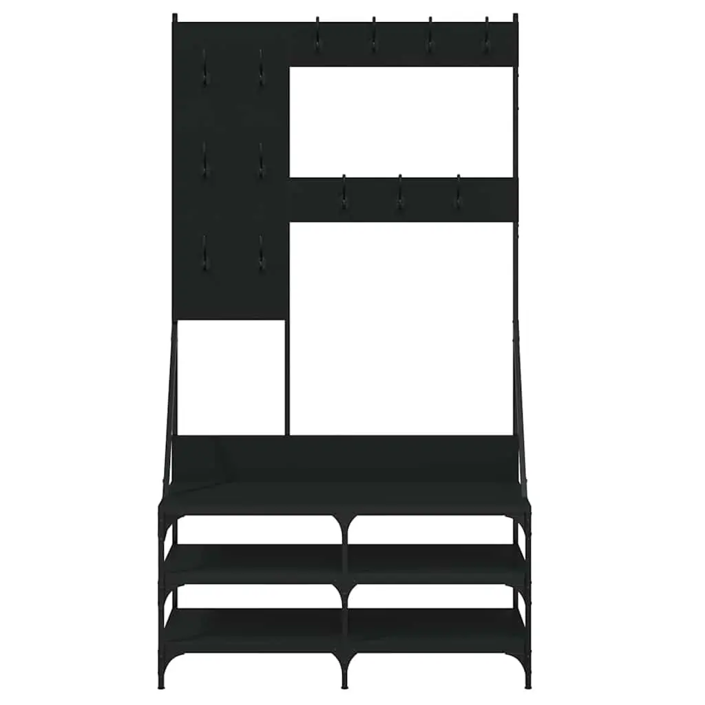 Clothes Rack Black Engineered Wood 100x40x184cm Free Standing with Shoe Storage Organizer