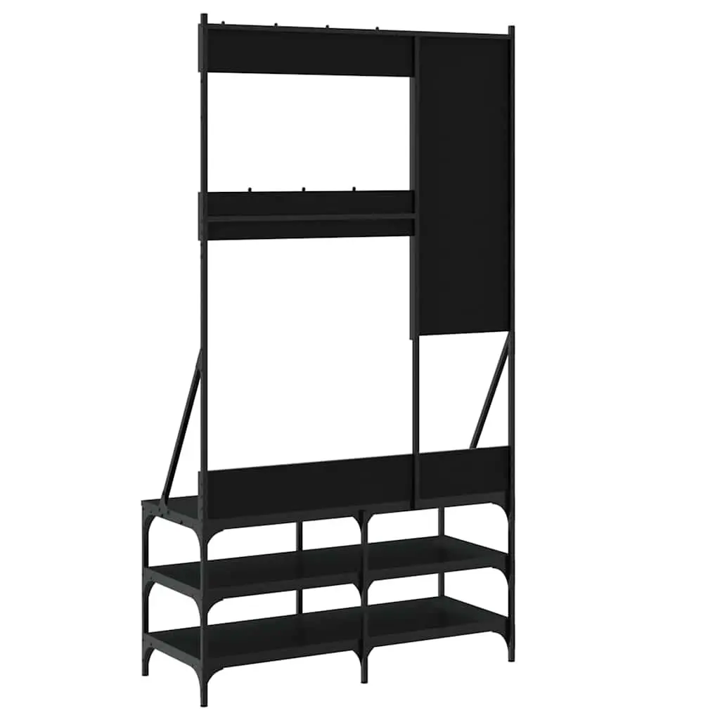 Clothes Rack Black Engineered Wood 100x40x184cm Free Standing with Shoe Storage Organizer