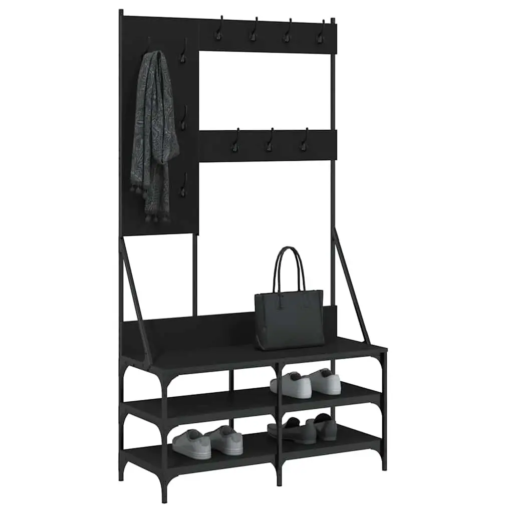 Clothes Rack Black Engineered Wood 100x40x184cm Free Standing with Shoe Storage Organizer
