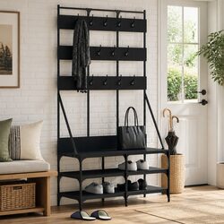 Black Clothes Rack with Shoe Storage 100x40x184cm
