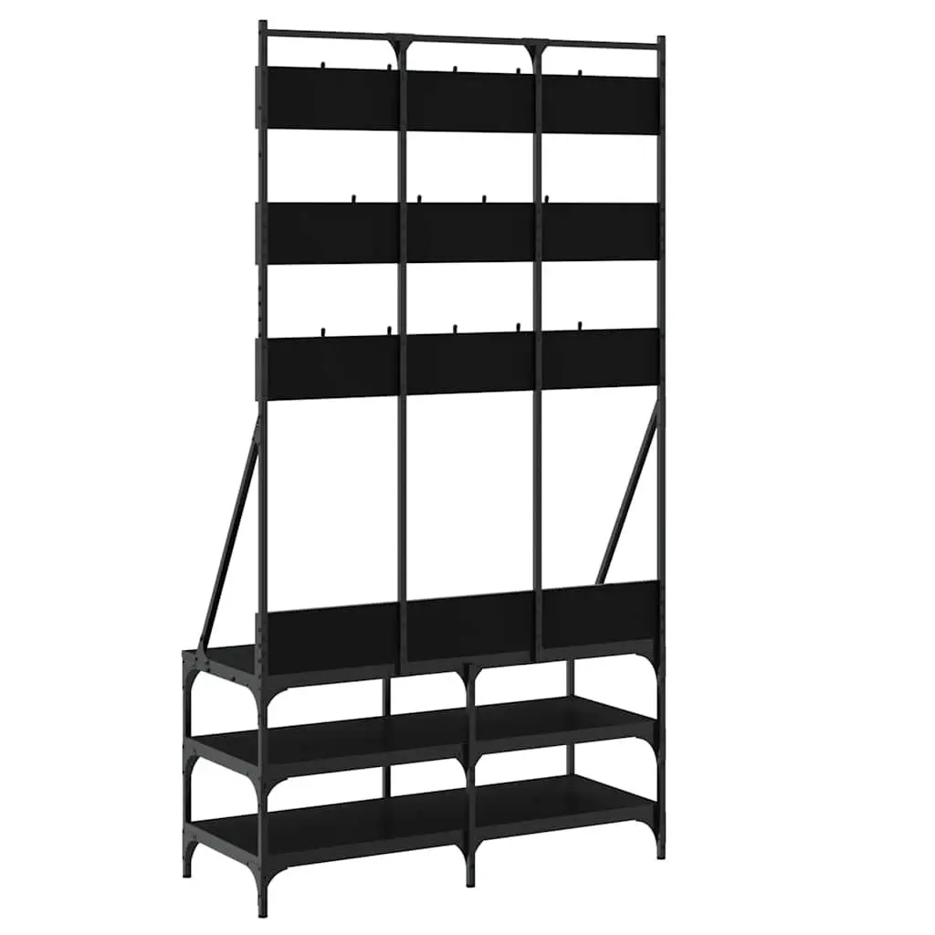 Garment Stand with Shoe Storage Black Engineered Wood Compact 100x40x184cm