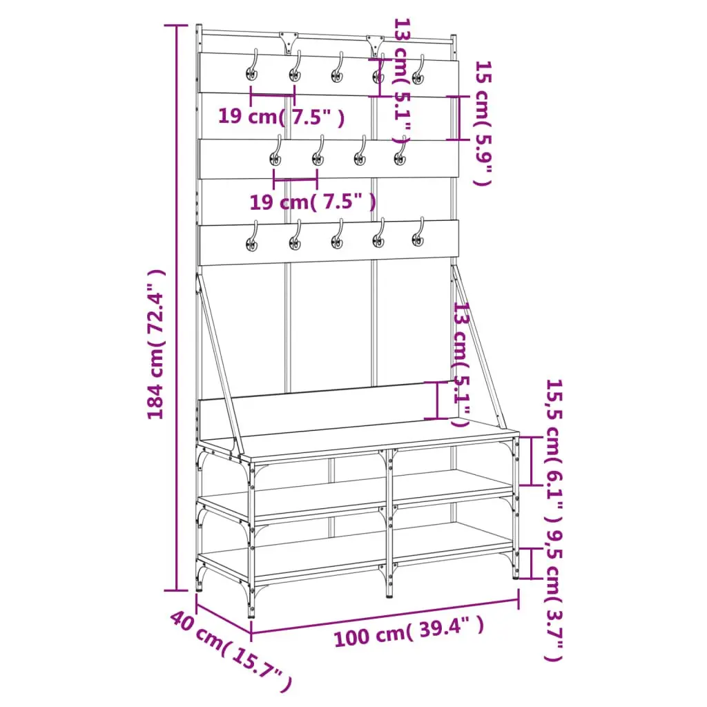 Garment Stand with Shoe Storage Black Engineered Wood Compact 100x40x184cm