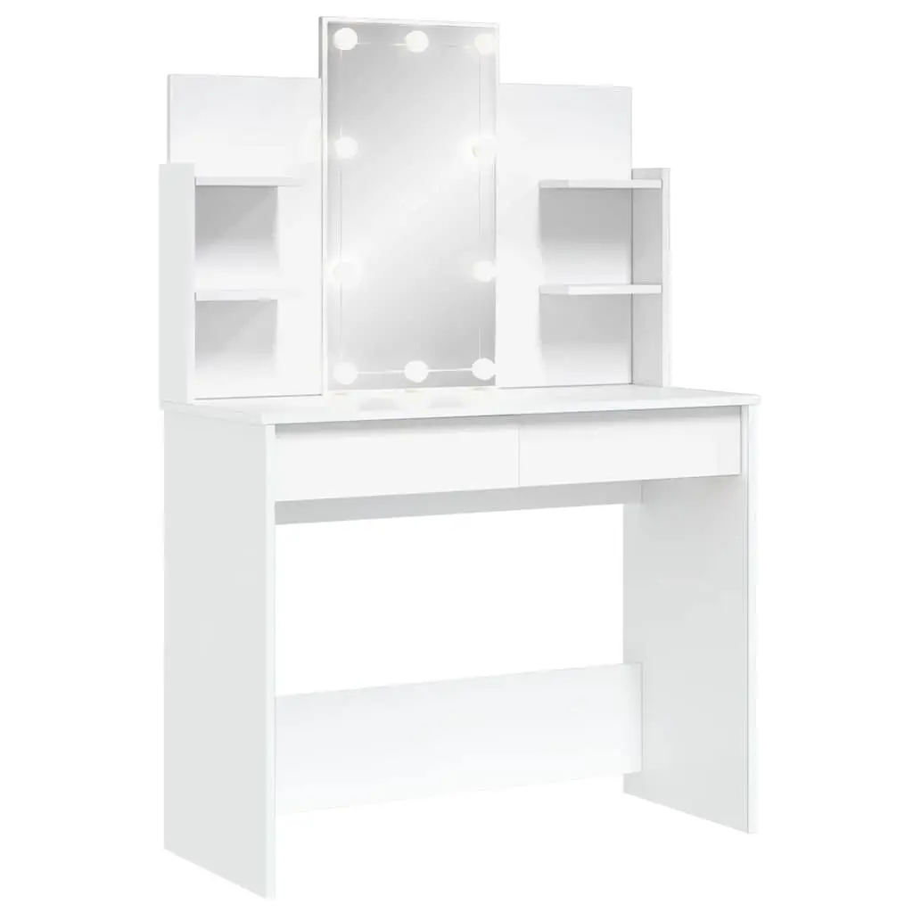 Dressing Table Engineered Wood 96 x 40 x 142 cm White with LED Mirror Lights