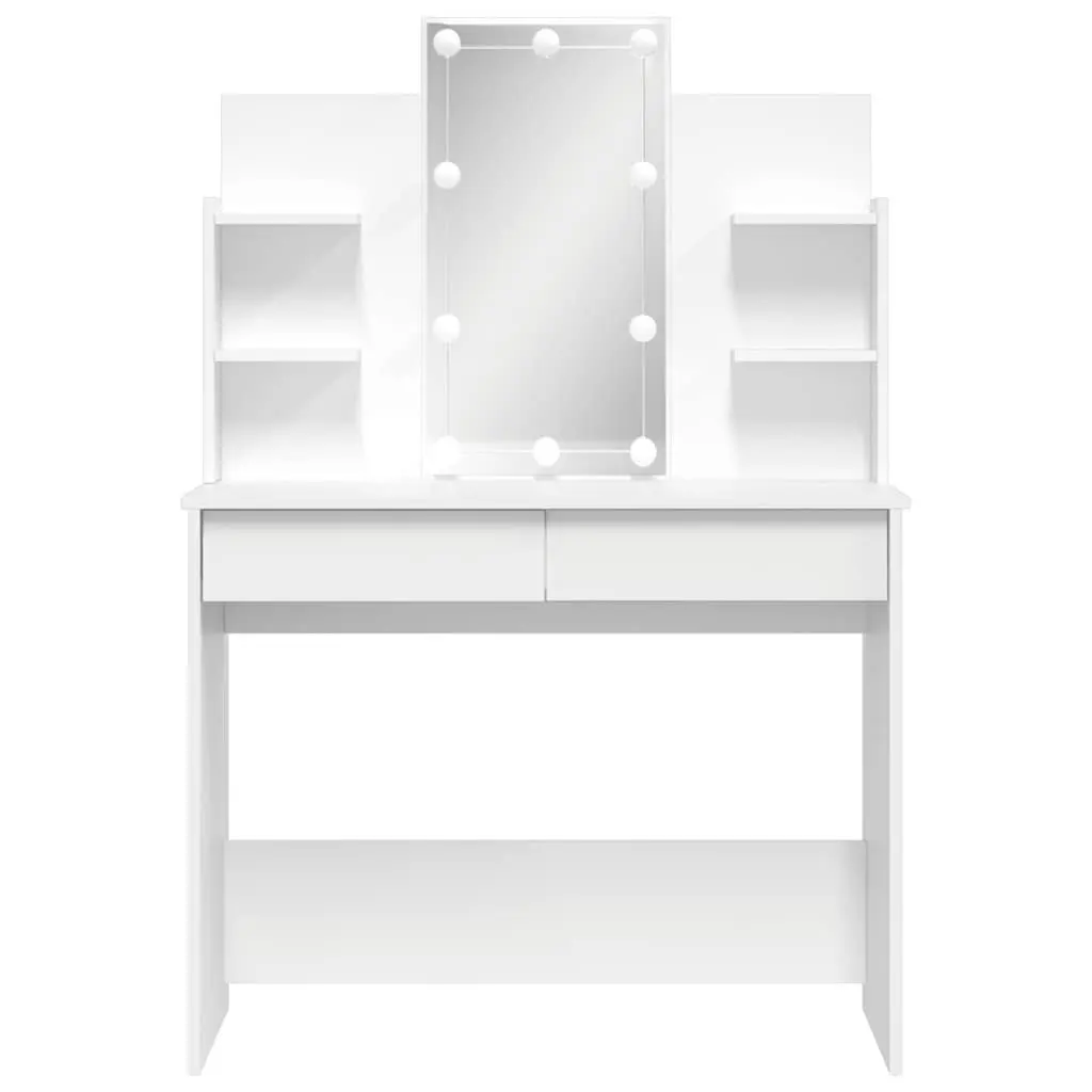 Dressing Table Engineered Wood 96 x 40 x 142 cm White with LED Mirror Lights