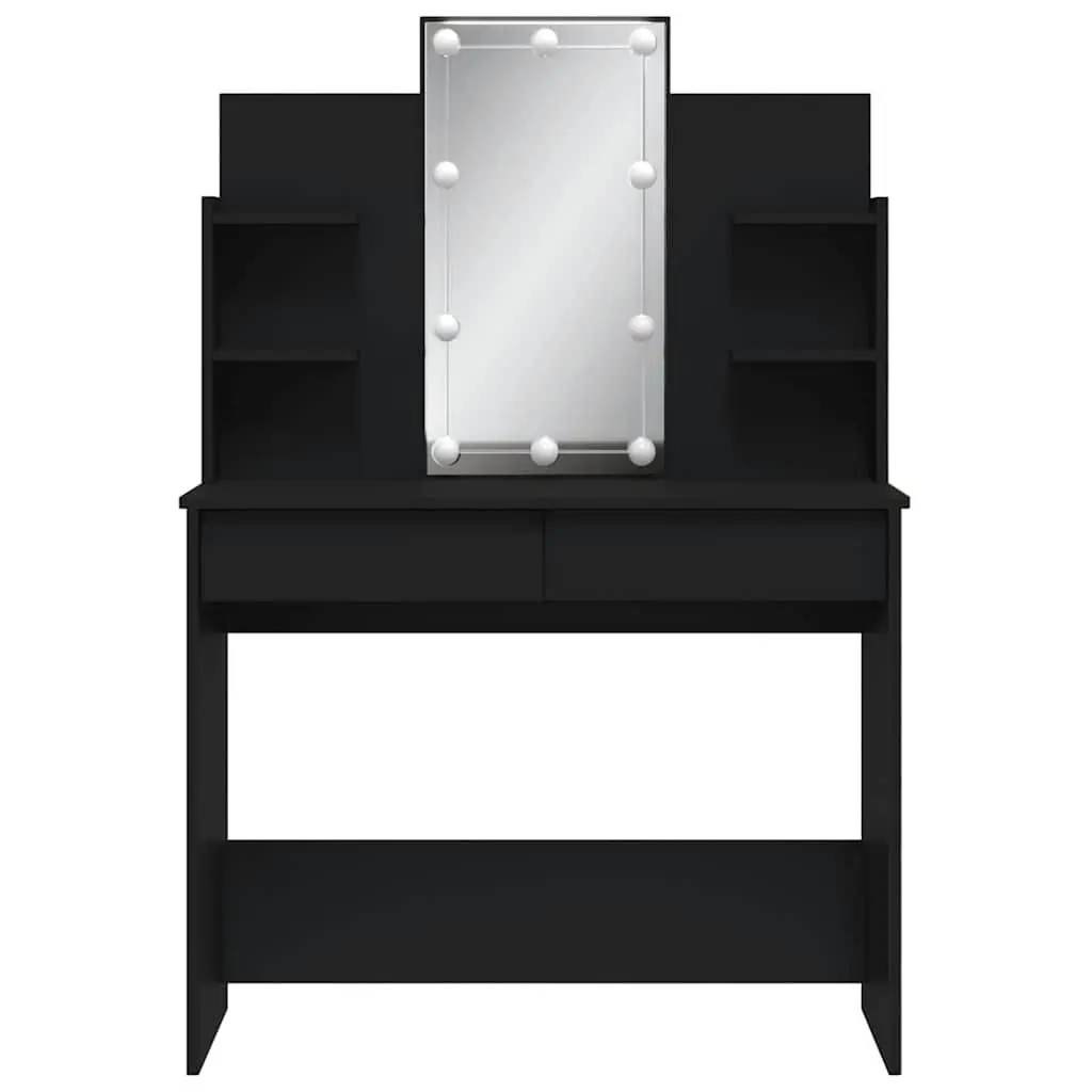 Dressing Table Engineered Wood 96cm x 40cm x 142cm Black with LED Lights and Mirror 2 Drawers