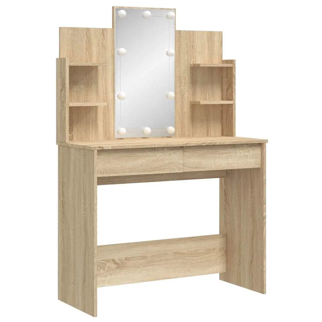 Dressing Table Engineered Wood 96x40x142cm Brown with Mirror and Adjustable LED Lights