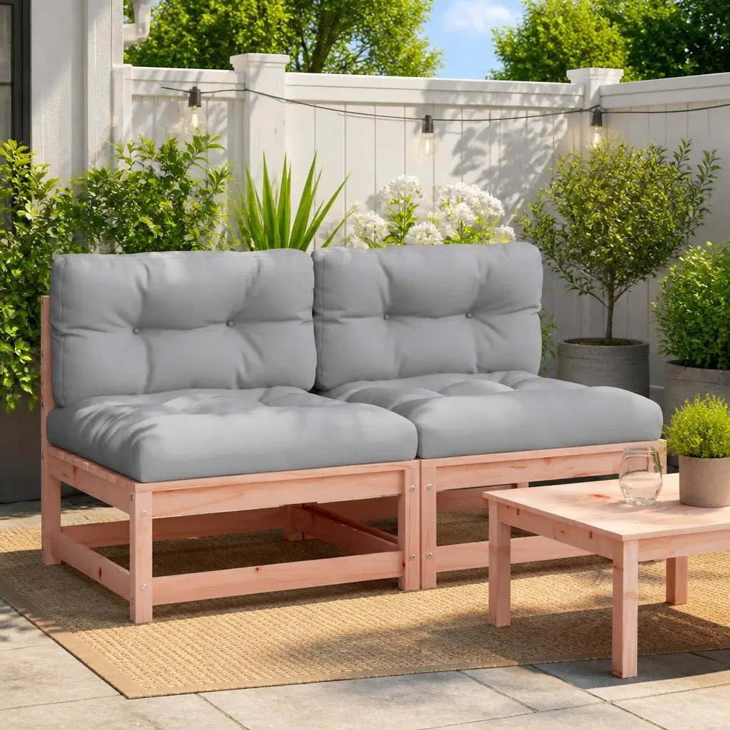 Outdoor Sectional Sofa Unit Solid Douglas Wood 2 Piece Armless Brown with Cushions