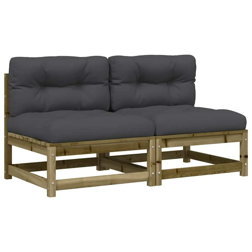 Outdoor Sectional Sofa Unit Armless Garden Seating with Cushions Brown Wood 2pc
