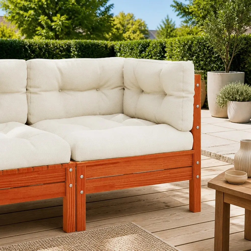 Outdoor Corner Sofa with Cushions Wooden Garden Sectional Seating Brown Modular