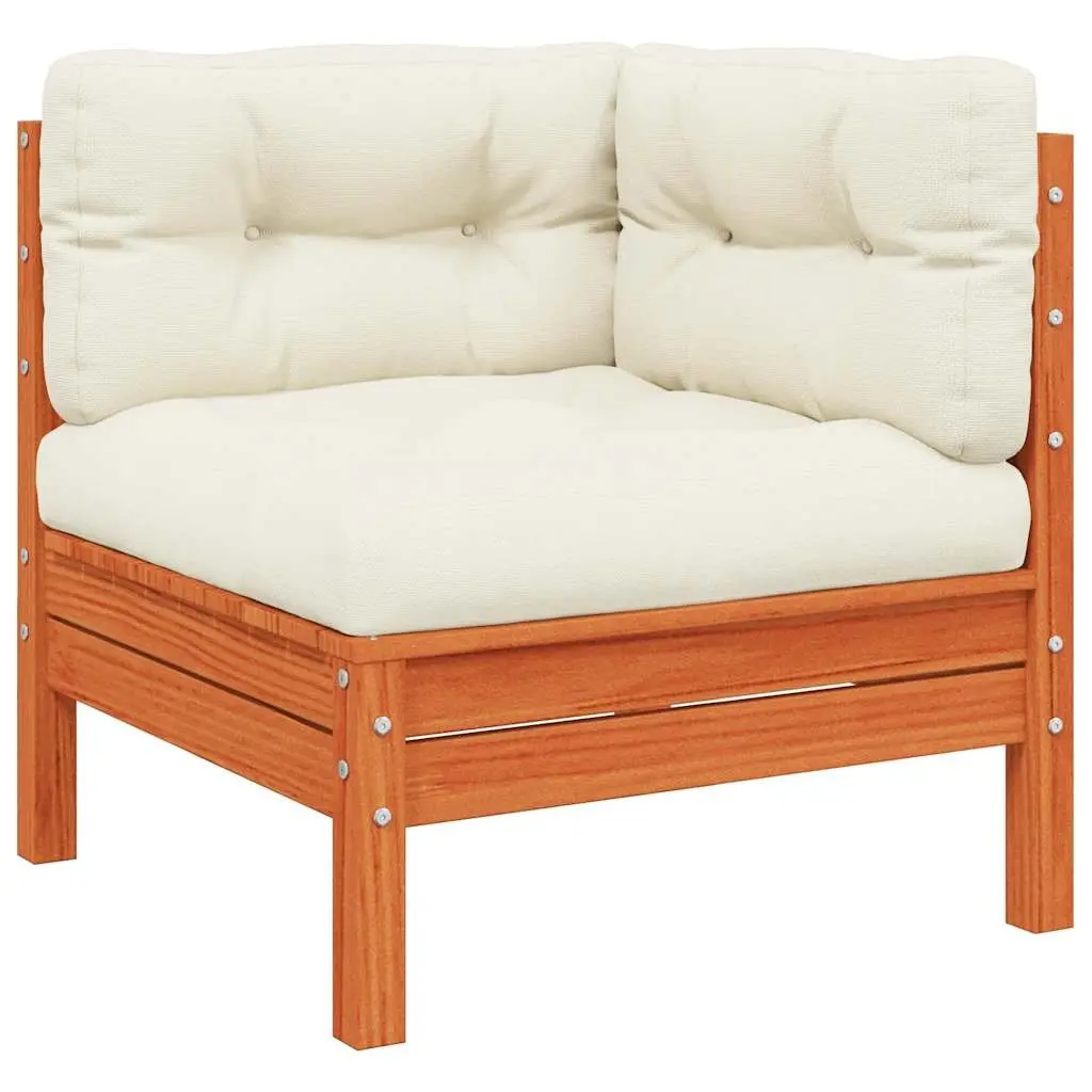 Outdoor Corner Sofa with Cushions Wooden Garden Sectional Seating Brown Modular