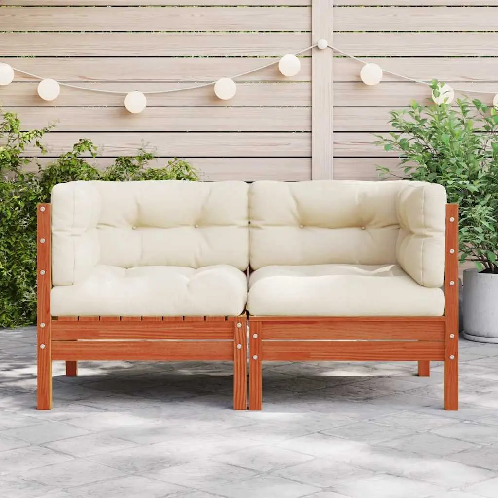 Outdoor Sectional Sofa Corner Unit Solid Pine Wood 2 Piece Brown