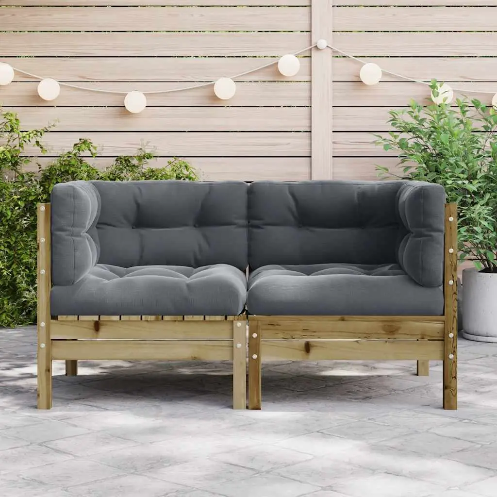 Outdoor Sectional Sofa Modular Solid Pine Wood 2 Piece Set Brown with Cushions