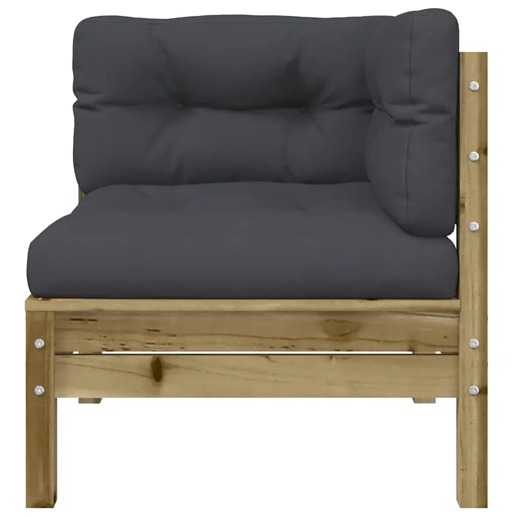 Outdoor Sectional Sofa Modular Solid Pine Wood 2 Piece Set Brown with Cushions