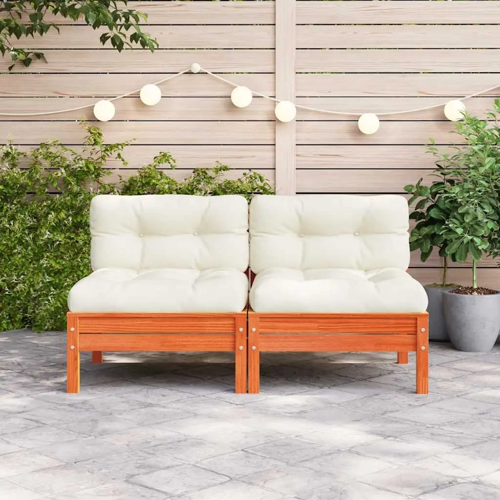Armless Single Unit Outdoor Garden Sofa Solid Pine Wood with Cushions Brown