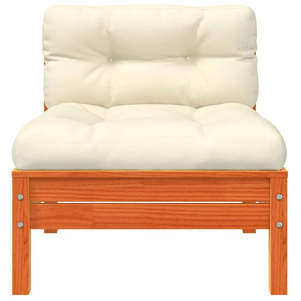Armless Single Unit Outdoor Garden Sofa Solid Pine Wood with Cushions Brown